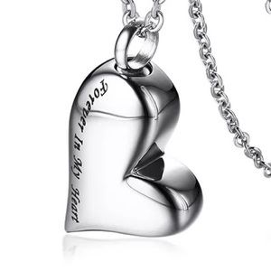 Stainless Steel Heart Urn Cremation Ashes Necklace
